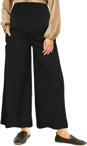 Maternity Wide Leg Palazzo Pants with Pockets - 28" Loose Maternity Flowy Pants for Pregnant Women, Work & Lounge