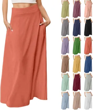 Maxi Skirts for Women 2025 Summer Boho Flowy A-Line Long Skirts Elastic Waist Summer Skirts with Pockets