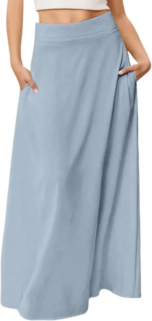 Maxi Skirts for Women 2025 Summer Boho Flowy A-Line Long Skirts Elastic Waist Summer Skirts with Pockets
