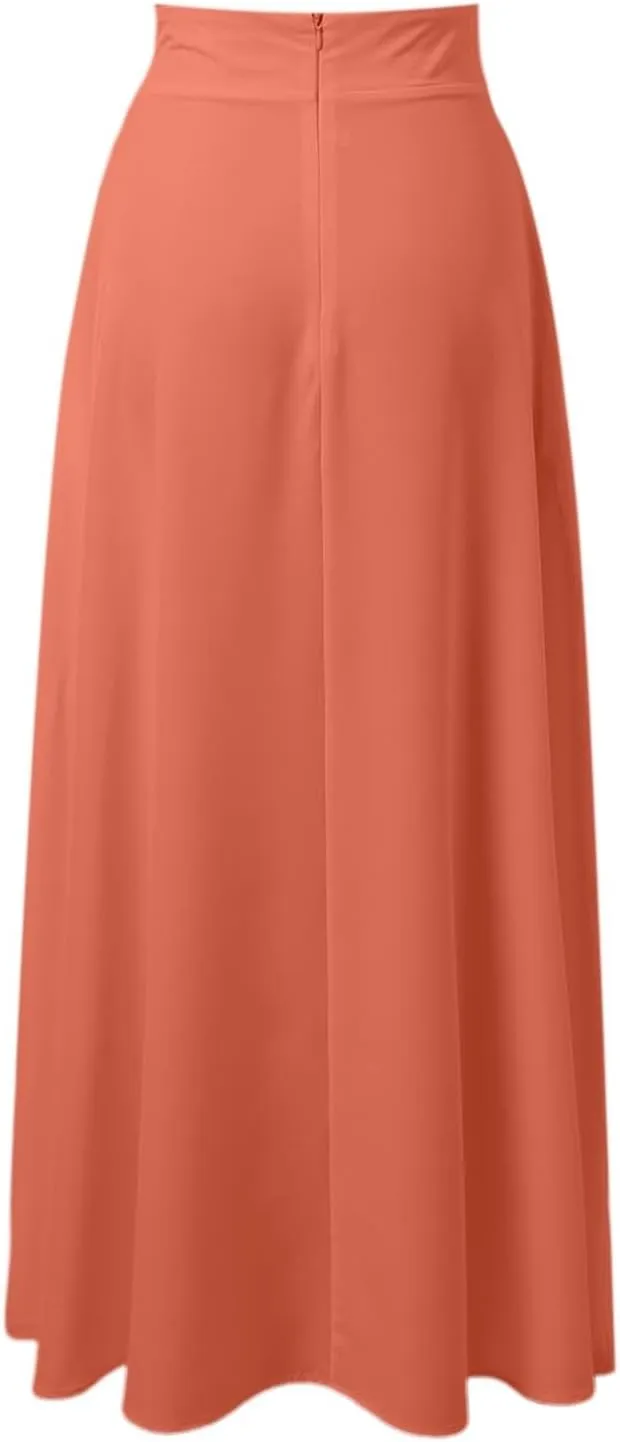 Maxi Skirts for Women 2025 Summer Boho Flowy A-Line Long Skirts Elastic Waist Summer Skirts with Pockets