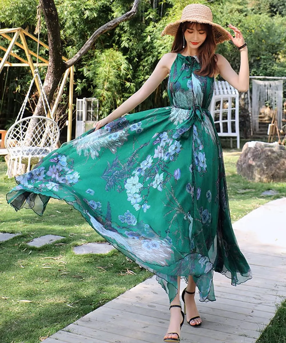 MedeShe Women's Chiffon Floral Holiday Beach Bridesmaid Maxi Dress Sundress