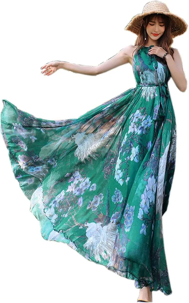 MedeShe Women's Chiffon Floral Holiday Beach Bridesmaid Maxi Dress Sundress