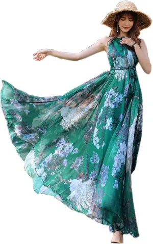 MedeShe Women's Chiffon Floral Holiday Beach Bridesmaid Maxi Dress Sundress