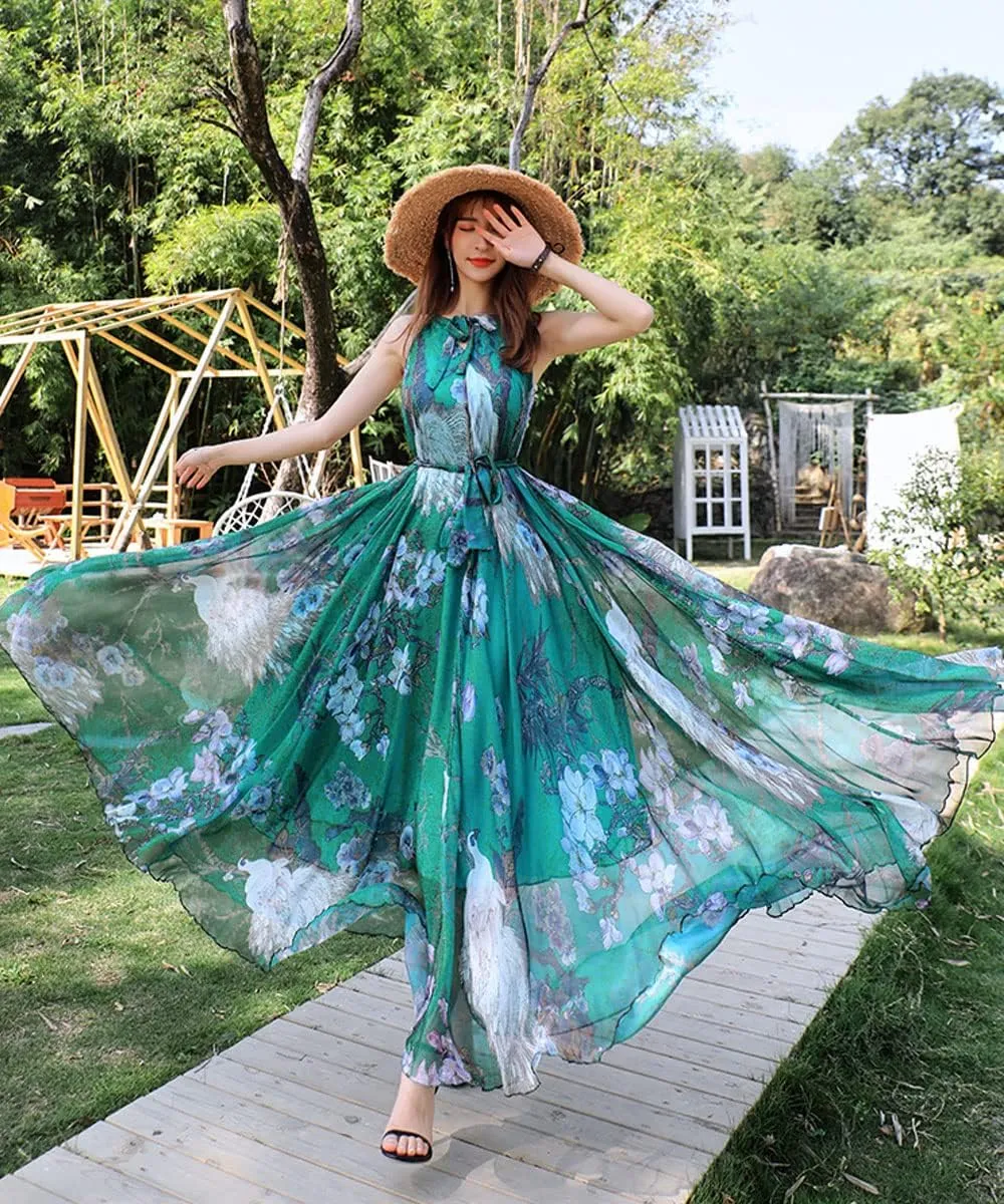 MedeShe Women's Chiffon Floral Holiday Beach Bridesmaid Maxi Dress Sundress