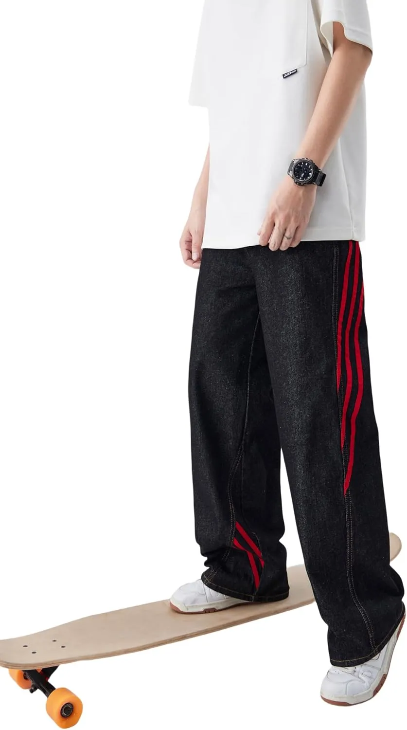 Men's Baggy Jeans Y2K Vintage Distressed Ripped Wide Leg Denim Pants Hip Hop Casual Loose Fit Streetwear Trousers