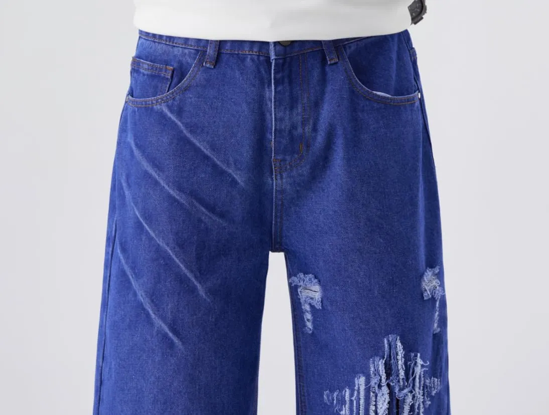 Men's Baggy Jeans Y2K Vintage Distressed Ripped Wide Leg Denim Pants Hip Hop Casual Loose Fit Streetwear Trousers