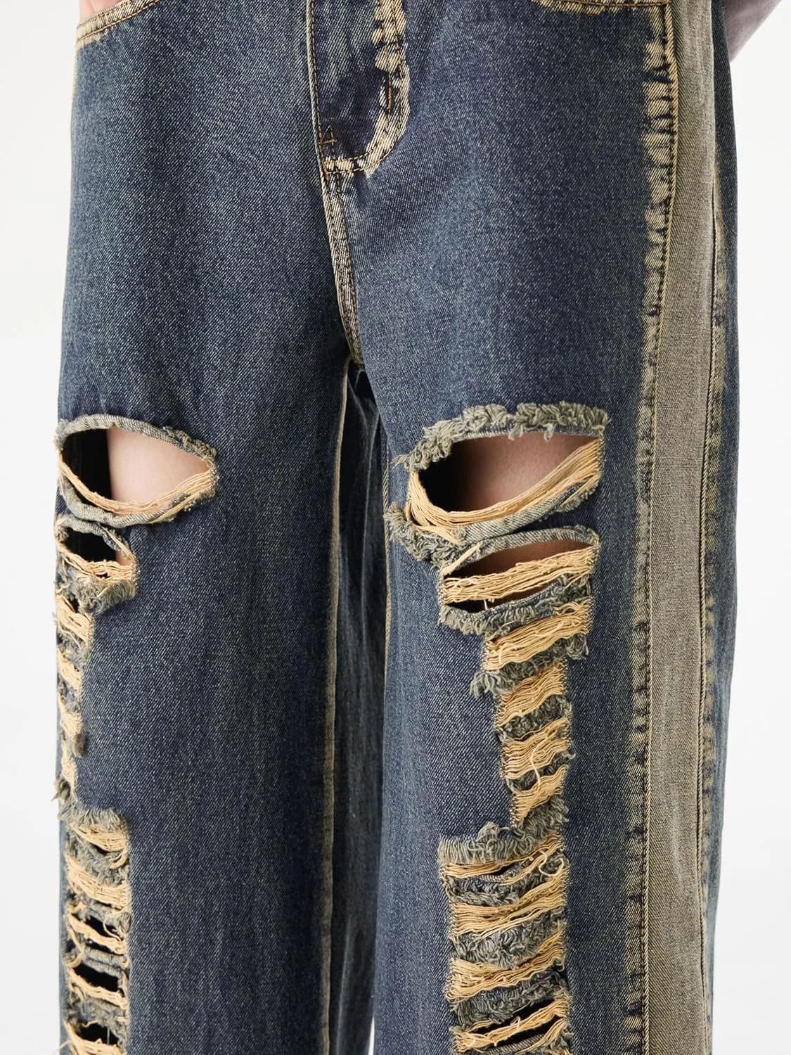 Men's Baggy Jeans Y2K Vintage Distressed Ripped Wide Leg Denim Pants Hip Hop Casual Loose Fit Streetwear Trousers