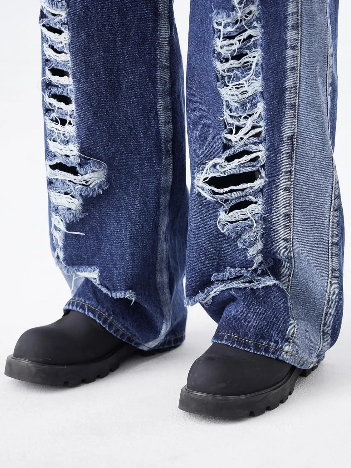 Men's Baggy Jeans Y2K Vintage Distressed Ripped Wide Leg Denim Pants Hip Hop Casual Loose Fit Streetwear Trousers