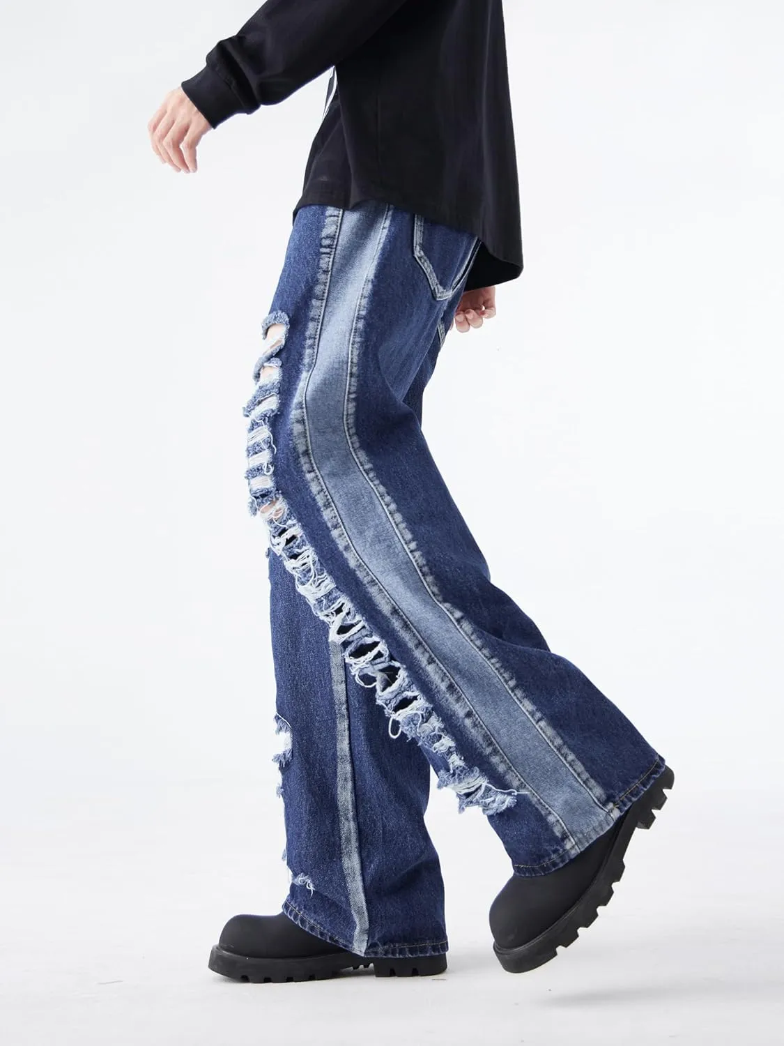 Men's Baggy Jeans Y2K Vintage Distressed Ripped Wide Leg Denim Pants Hip Hop Casual Loose Fit Streetwear Trousers