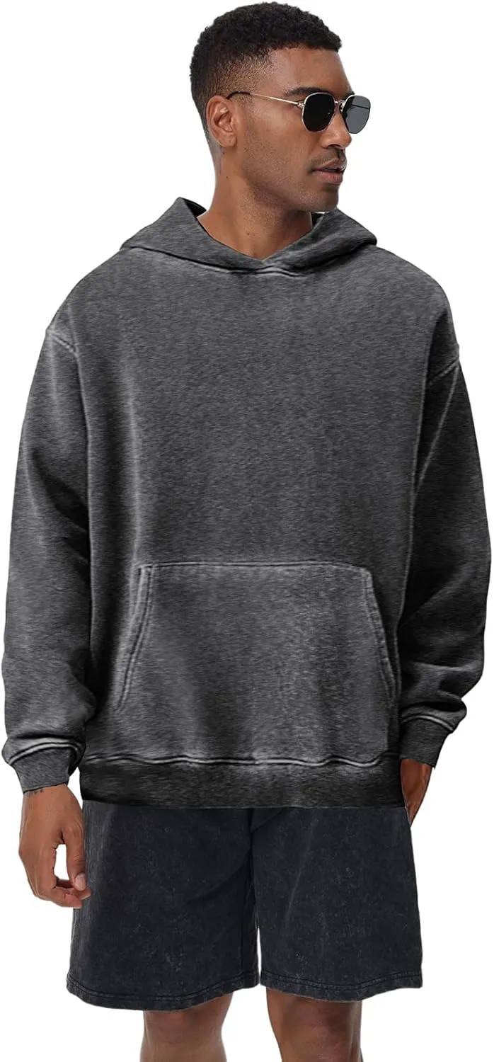 Mens Hoodies Pullover Oversized Hoodie Plush Cotton Hooded Couples Vintage Trendy Washed Streetwear Sweatshirt