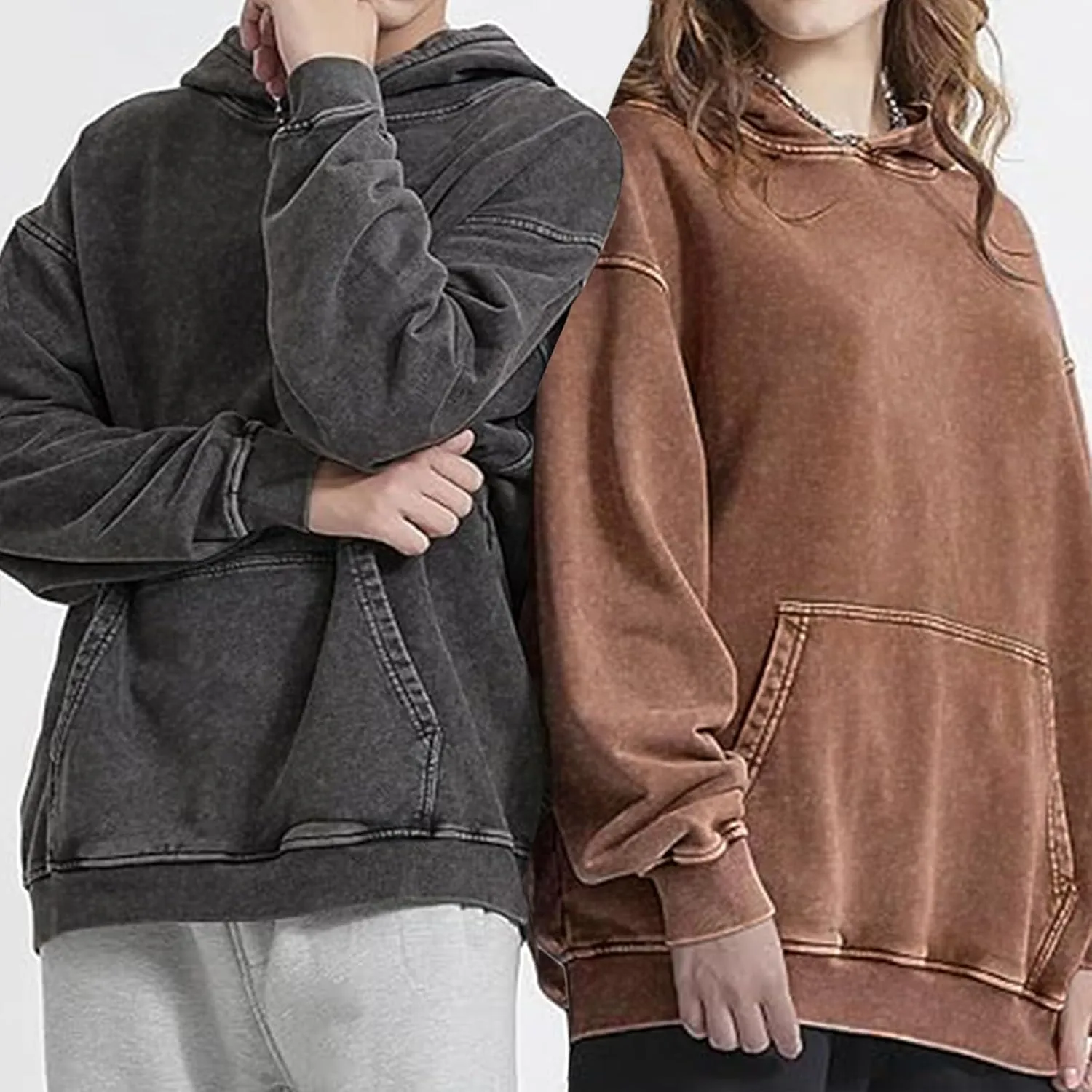 Mens Hoodies Pullover Oversized Hoodie Plush Cotton Hooded Couples Vintage Trendy Washed Streetwear Sweatshirt
