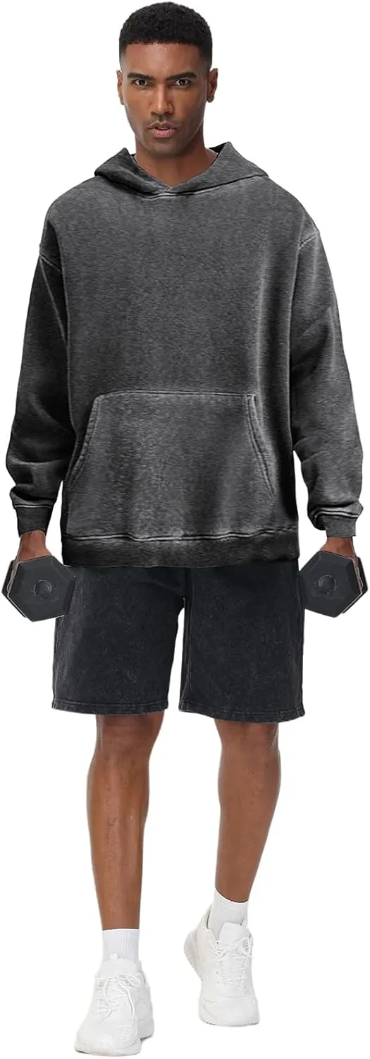 Mens Hoodies Pullover Oversized Hoodie Plush Cotton Hooded Couples Vintage Trendy Washed Streetwear Sweatshirt