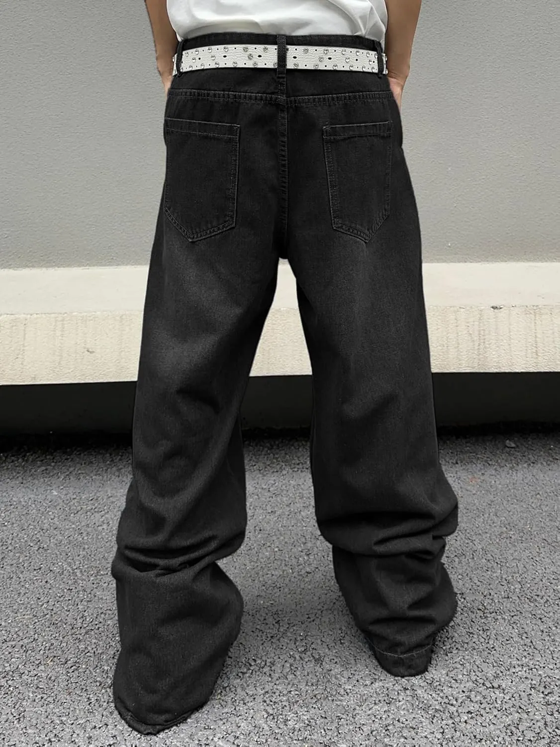 Men's Irregular Sutures Y2k Hip Hop Baggy Jeans Wide Leg Denim Pants Casual Loose Fit Trousers Streetwear