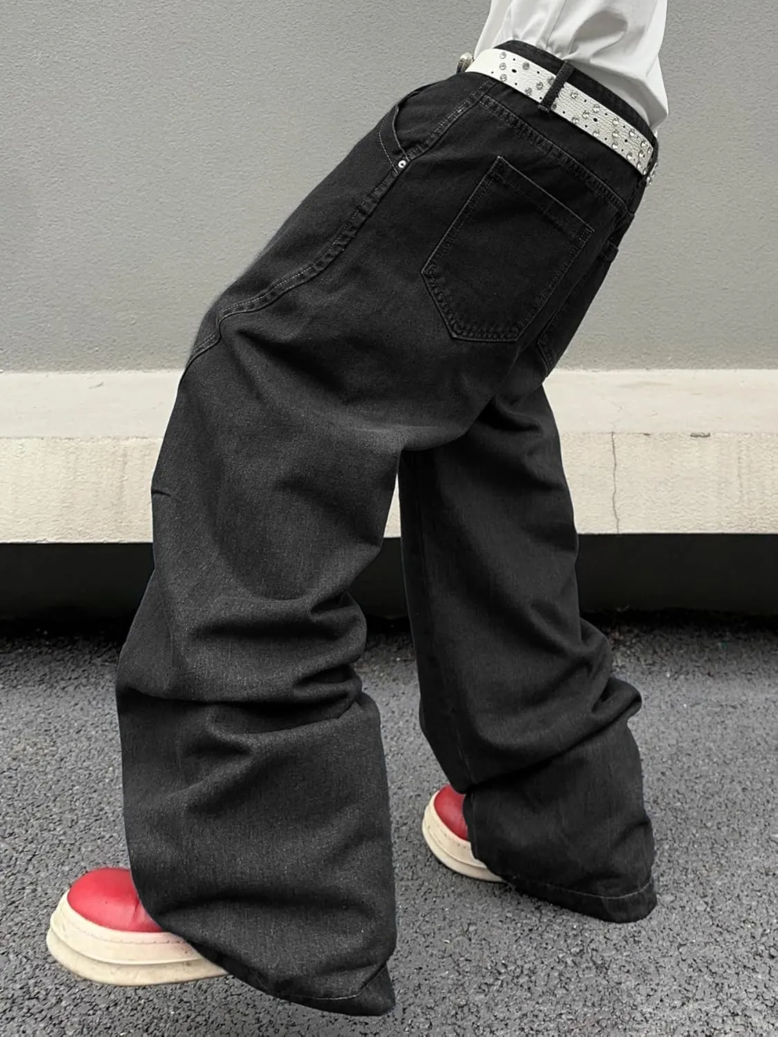 Men's Irregular Sutures Y2k Hip Hop Baggy Jeans Wide Leg Denim Pants Casual Loose Fit Trousers Streetwear
