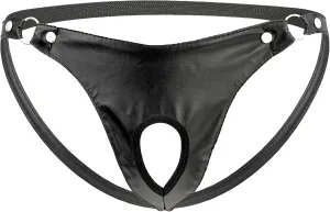 Men's Open Front Pouch G-String Thongs Black Leather Bikini Lingerie Shiny Metallic Low Rise Jockstrap Briefs (Medium,Black)