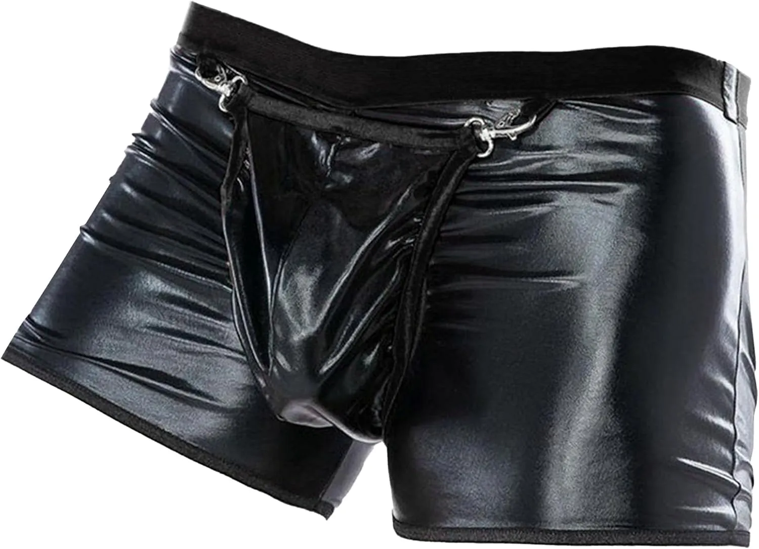 Men's Sexy Leather Boxer Shorts Button Removable Pouch Clubwear Underwear Lingerie with Removable Pouch