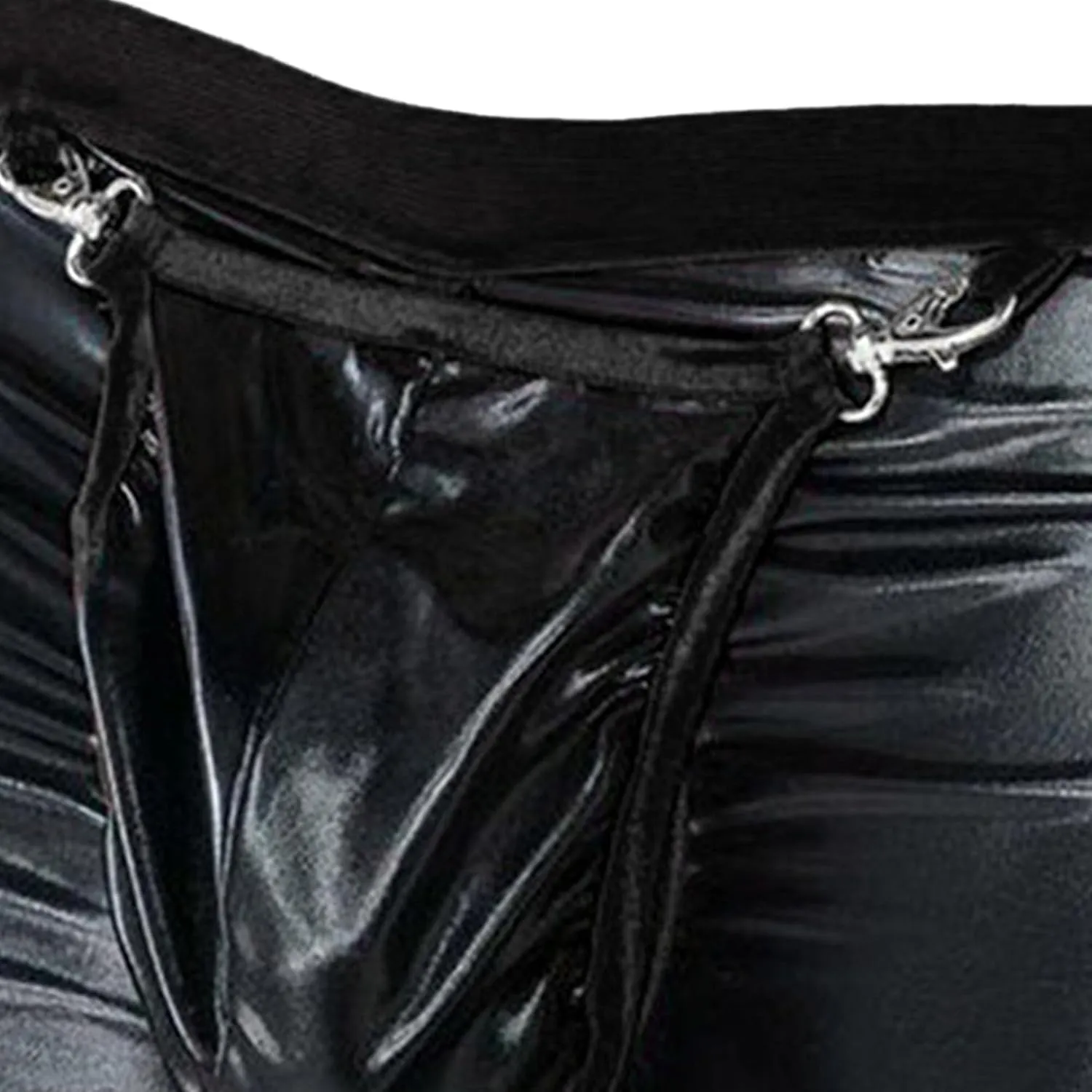 Men's Sexy Leather Boxer Shorts Button Removable Pouch Clubwear Underwear Lingerie with Removable Pouch