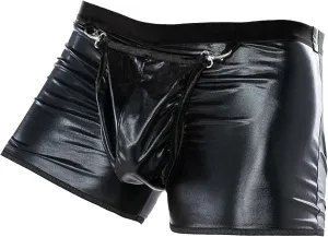 Men's Sexy Leather Boxer Shorts Button Removable Pouch Clubwear Underwear Lingerie with Removable Pouch