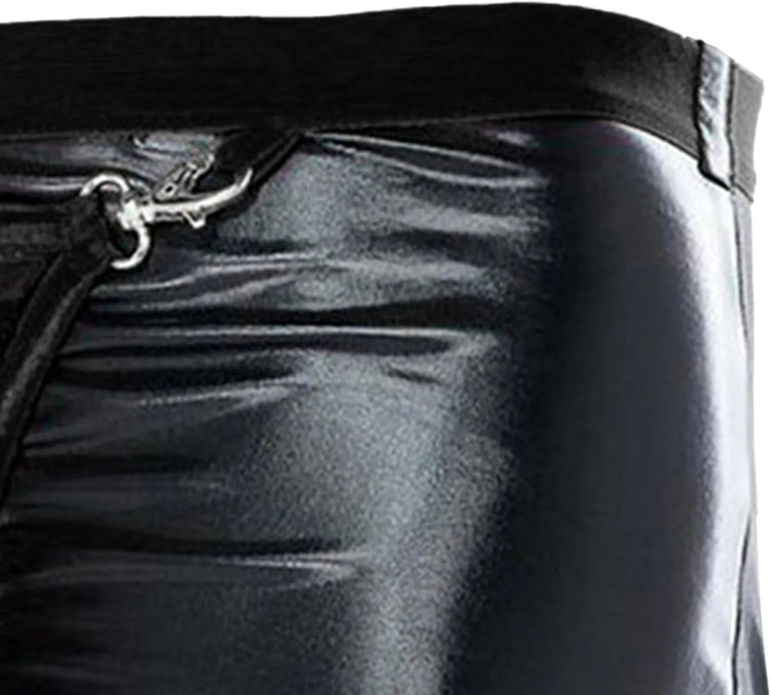 Men's Sexy Leather Boxer Shorts Button Removable Pouch Clubwear Underwear Lingerie with Removable Pouch