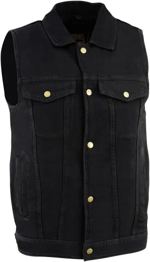 Milwaukee Leather DM1331 Men's Black Denim Motorcycle Biker Riders Vest w/Shirt Style Collar