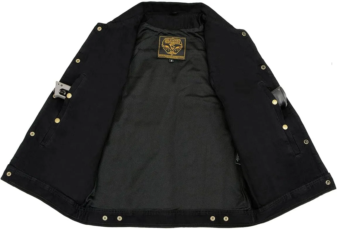 Milwaukee Leather DM1331 Men's Black Denim Motorcycle Biker Riders Vest w/Shirt Style Collar