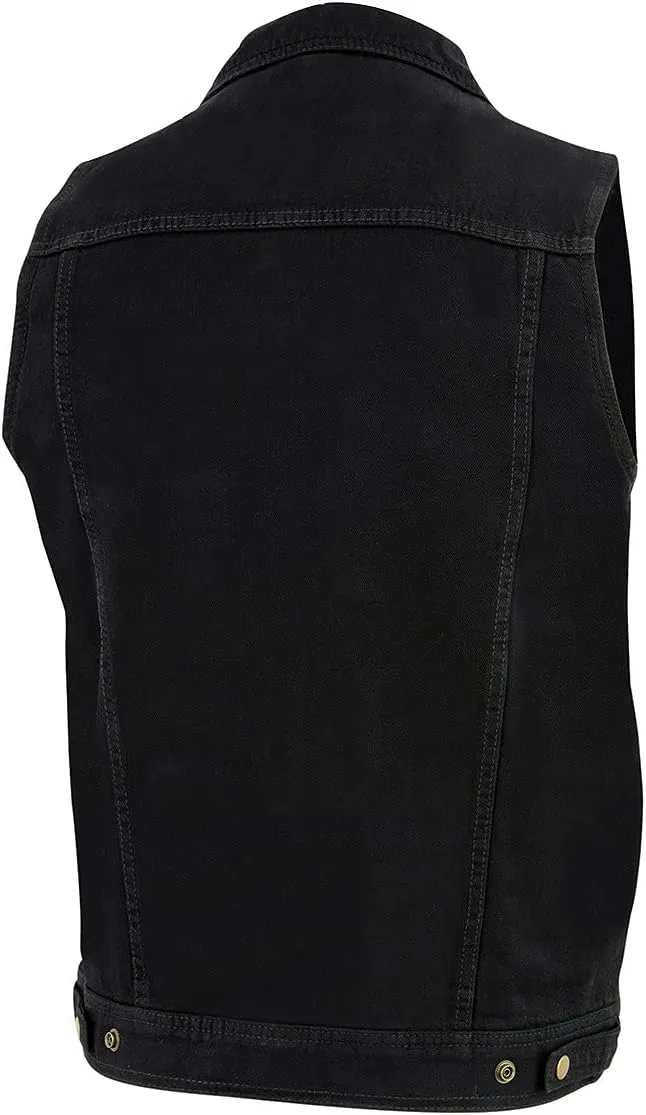 Milwaukee Leather DM1331 Men's Black Denim Motorcycle Biker Riders Vest w/Shirt Style Collar