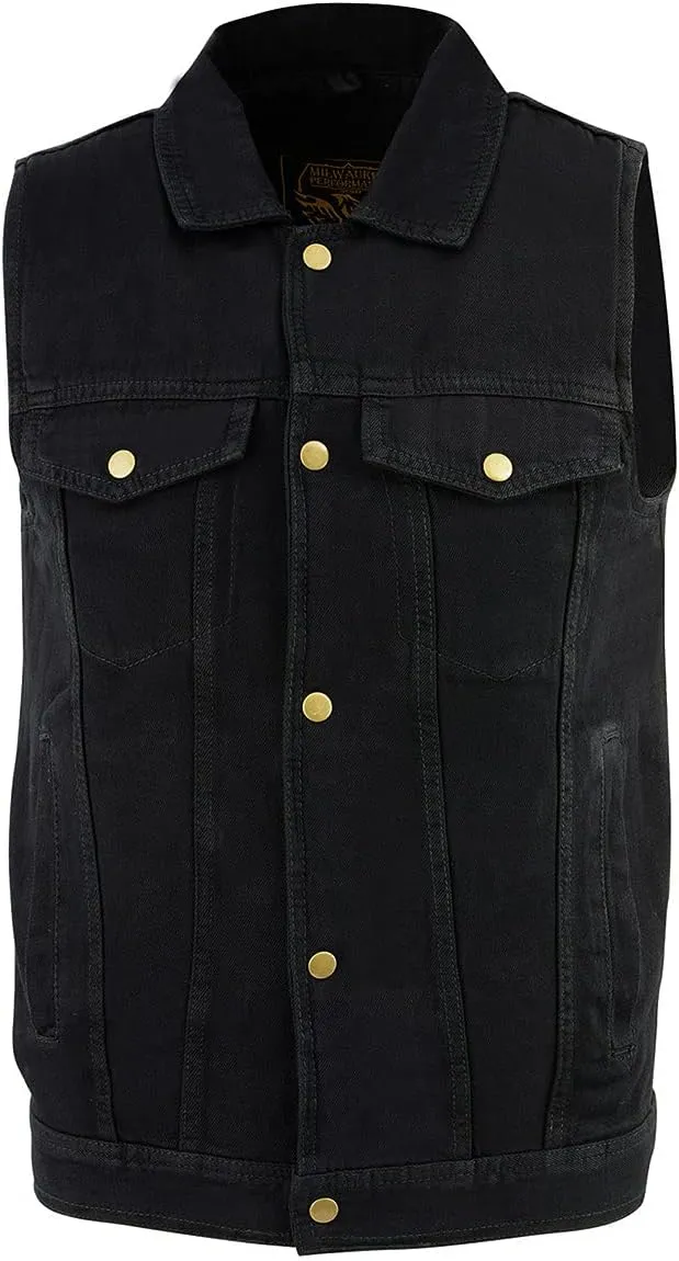 Milwaukee Leather DM1331 Men's Black Denim Motorcycle Biker Riders Vest w/Shirt Style Collar