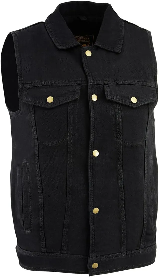 Milwaukee Leather DM1331 Men's Black Denim Motorcycle Biker Riders Vest w/Shirt Style Collar