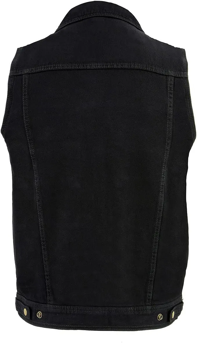 Milwaukee Leather DM1331 Men's Black Denim Motorcycle Biker Riders Vest w/Shirt Style Collar
