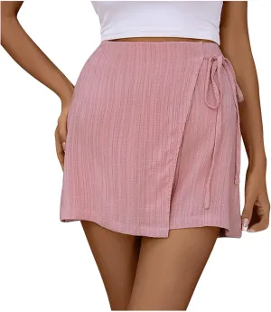 Mini Skorts for Women Trendy Linen Textured Tie Knot Boho Dress Skorts Flowy Ballet High Waist Summer Beach Outfits