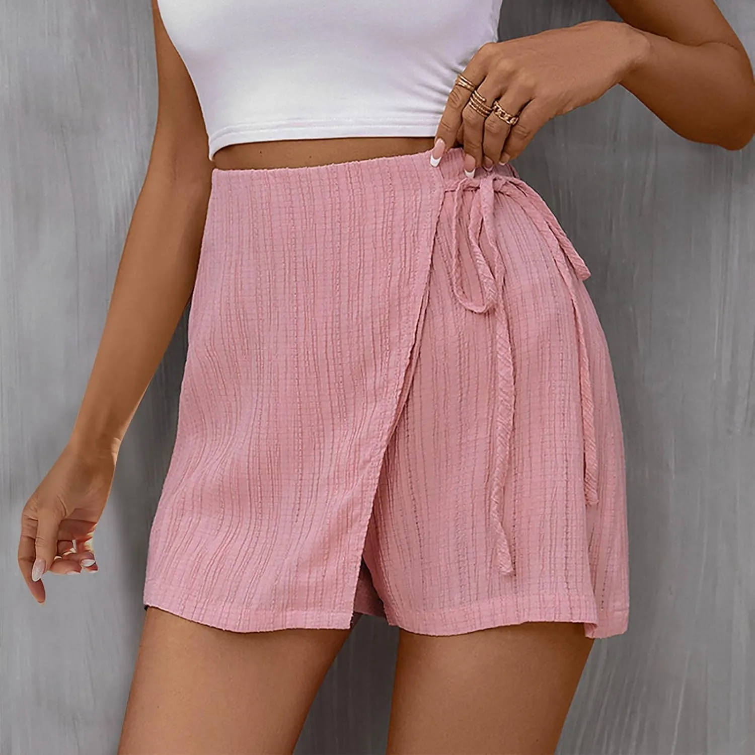 Mini Skorts for Women Trendy Linen Textured Tie Knot Boho Dress Skorts Flowy Ballet High Waist Summer Beach Outfits