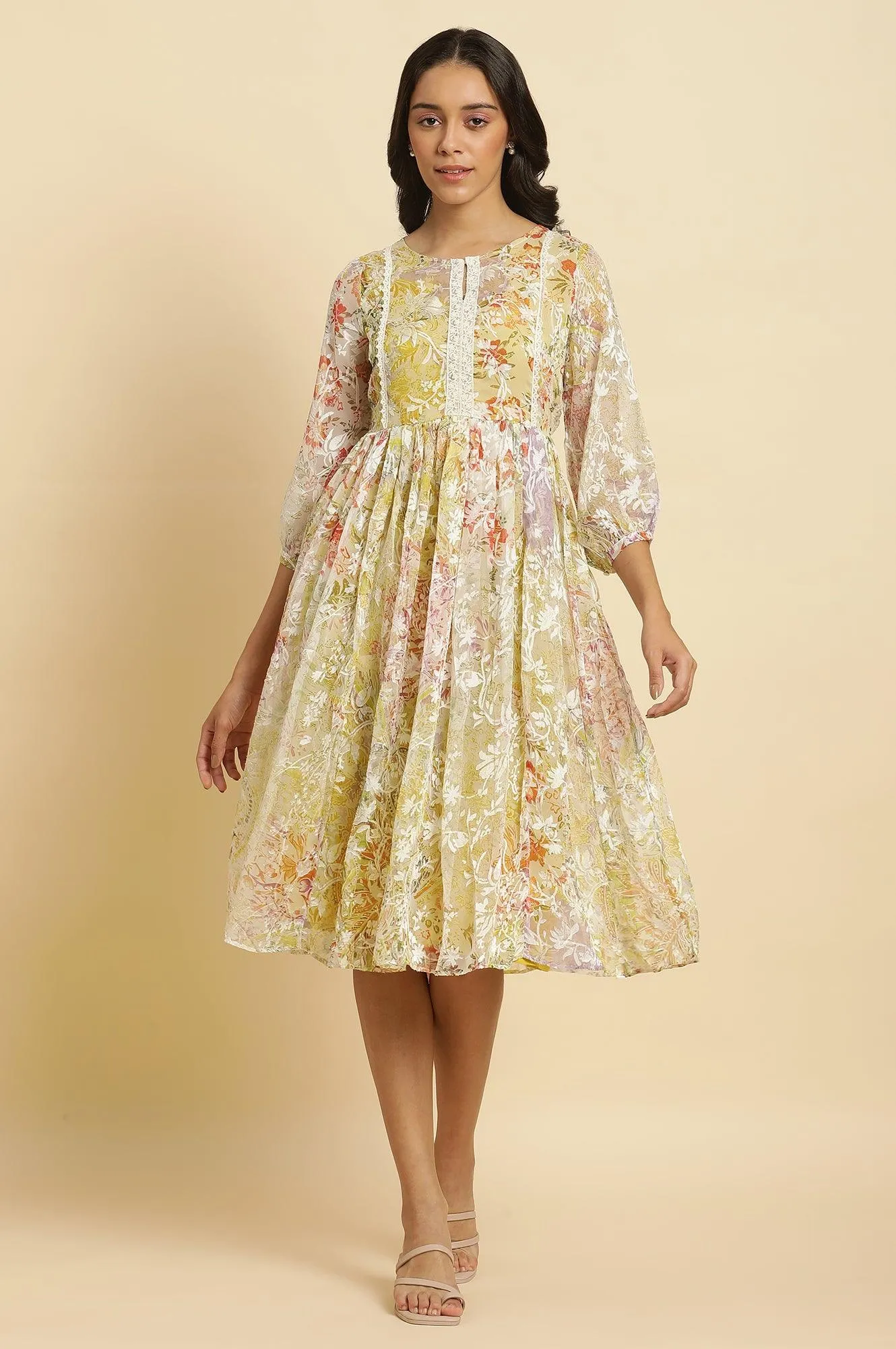Multi-Coloured Breezy Sheer Printed Short Dress