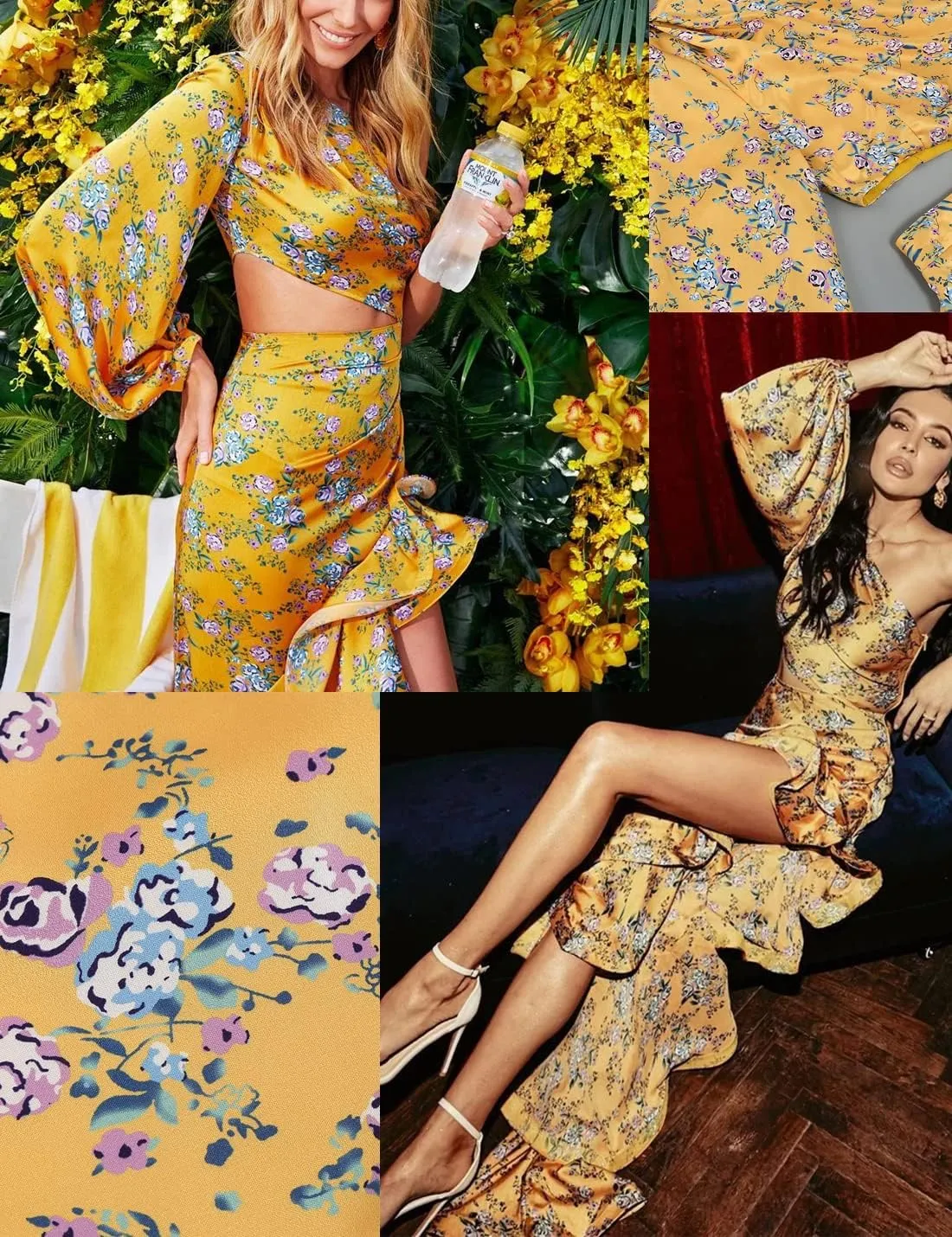 One Shoulder Floral Dress for Women Cut Out Ruffle Boho Maxi Dress