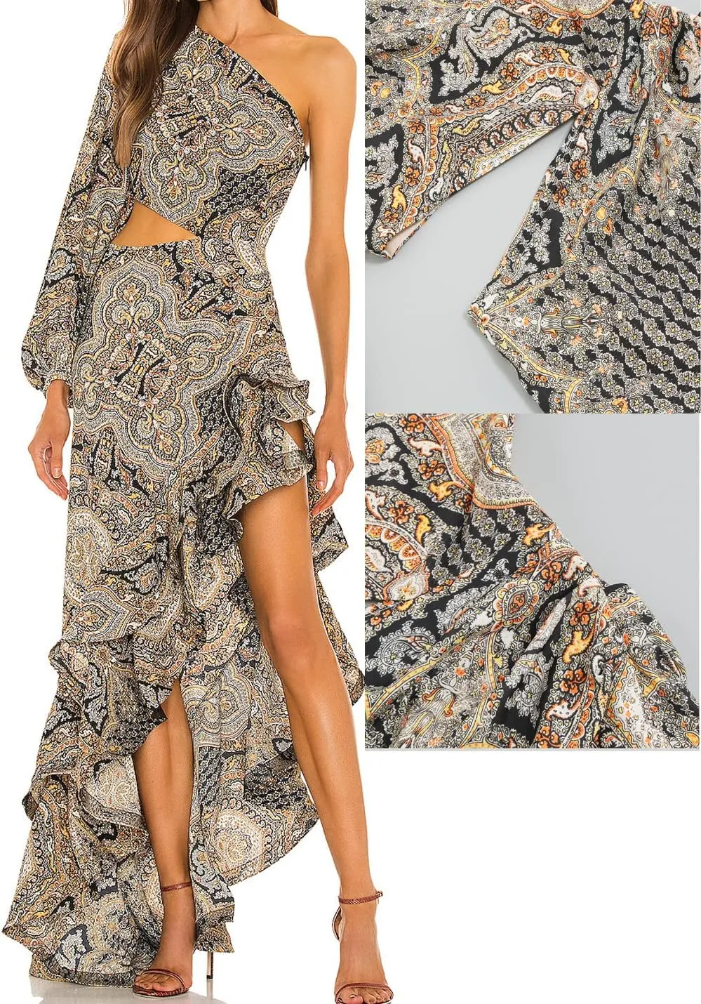 One Shoulder Floral Dress for Women Cut Out Ruffle Boho Maxi Dress