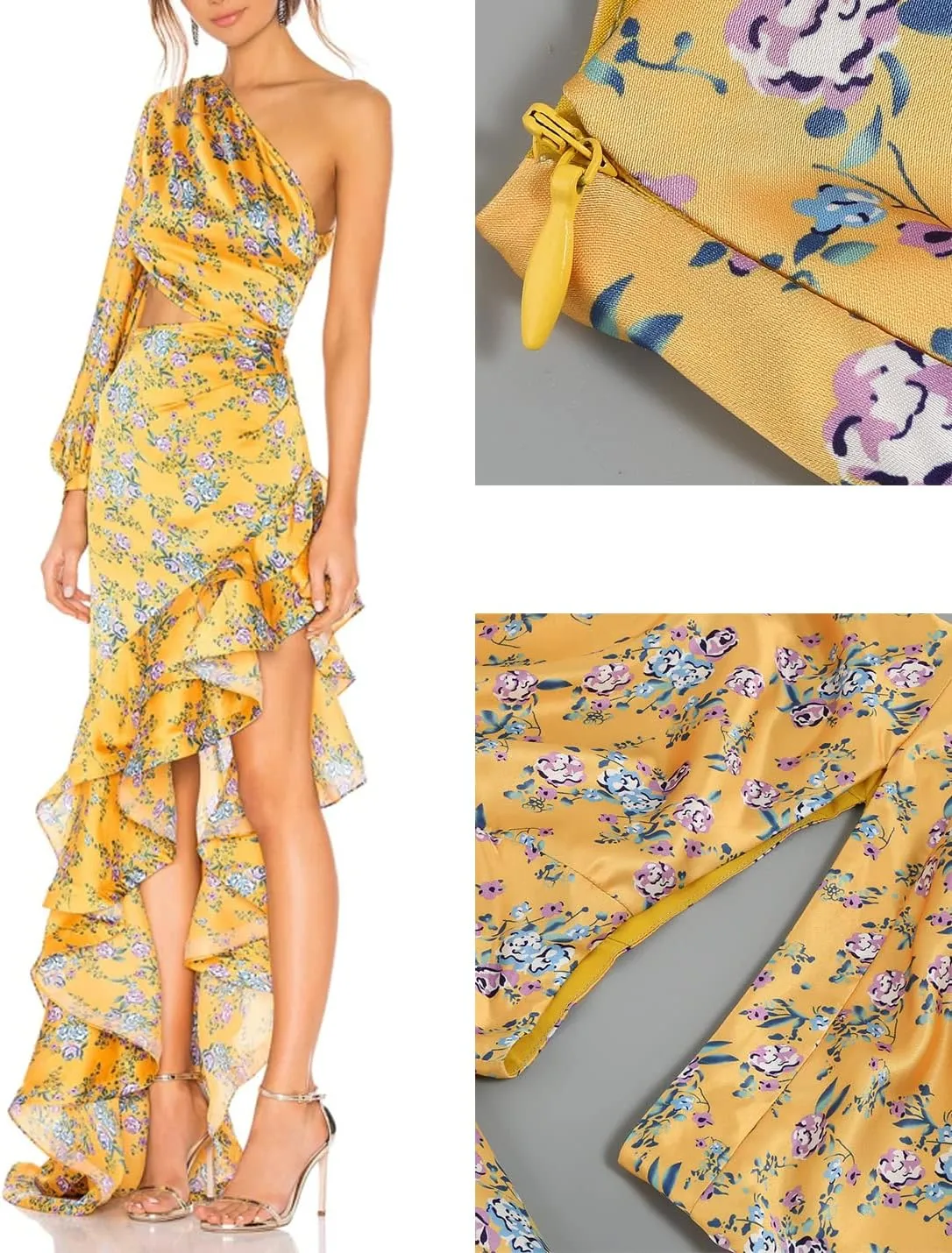 One Shoulder Floral Dress for Women Cut Out Ruffle Boho Maxi Dress