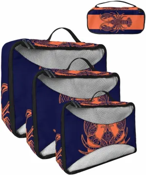 Orange and Black Lobster 4 Set Packing Cubes, Summer Seaside Beach Packing Cubes for Carry on Suitcase Travel Essential Bag for Clothes Shoes Cosmetics Toiletry