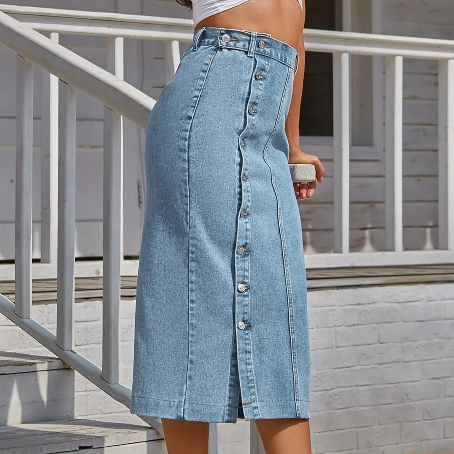 Outdoor Women's Irregular Split Denim High Waisted Skirt