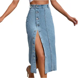 Outdoor Women's Irregular Split Denim High Waisted Skirt