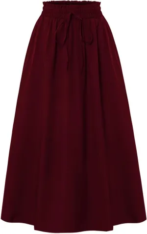 Palaver Long Skirt for Women Summer Floral Tiered Elastic High Waisted Maxi Skirts Vacation A-Line Flowy Swing Boho Skirts