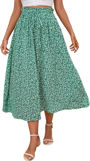 Palaver Long Skirt for Women Summer Floral Tiered Elastic High Waisted Maxi Skirts Vacation A-Line Flowy Swing Boho Skirts