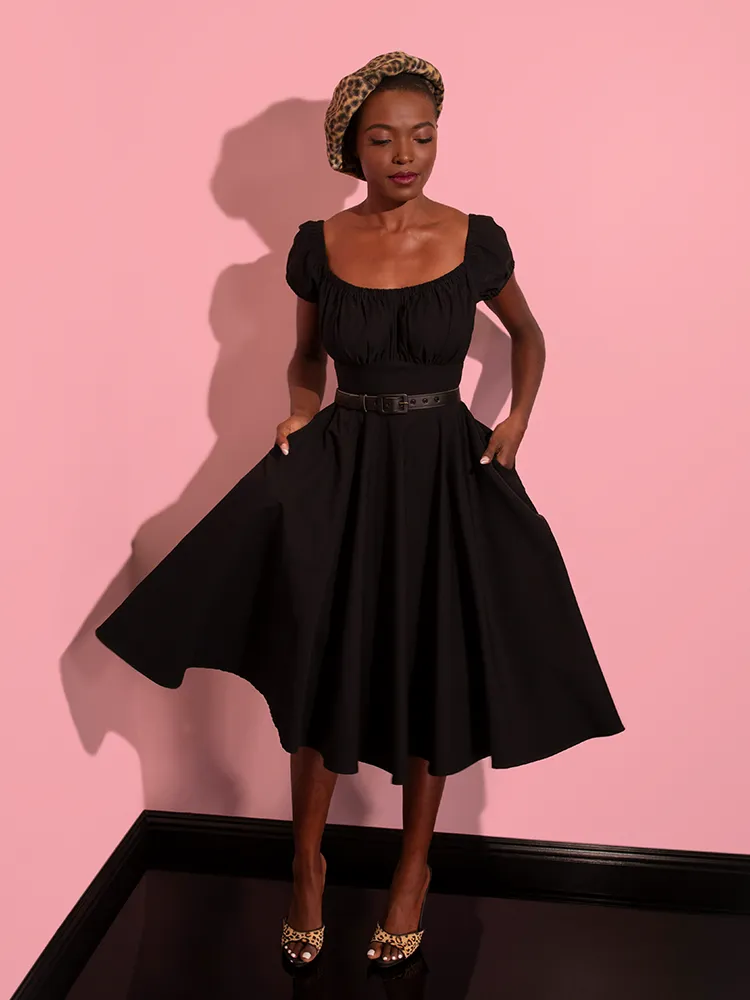 Peasant Swing Dress in Black - Vixen by Micheline Pitt
