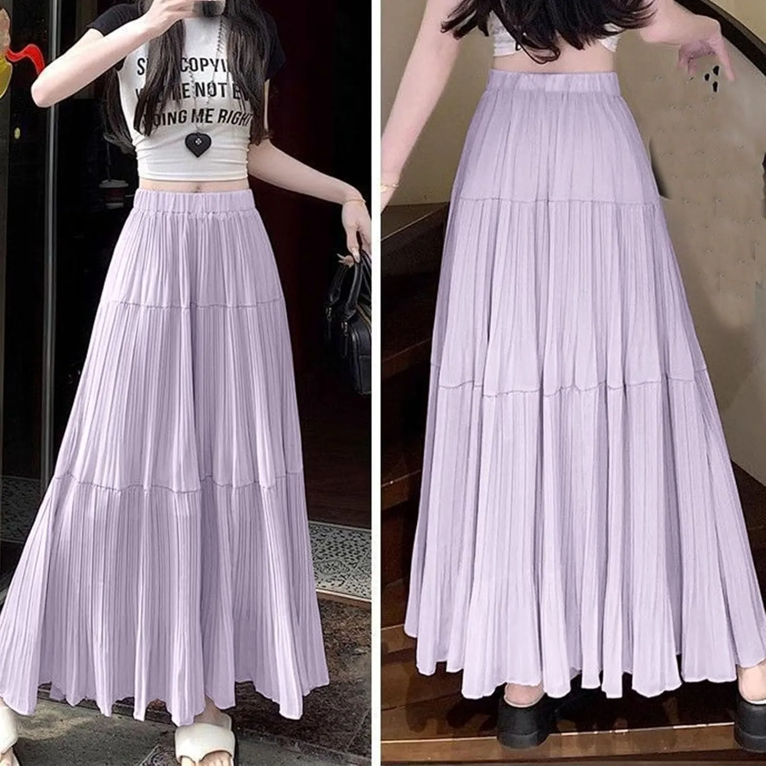 Pleated High Cut Plain for Women Chiffon Maxi Long Midi Knee High Loose Fit Skirts Women 2025 Y2K