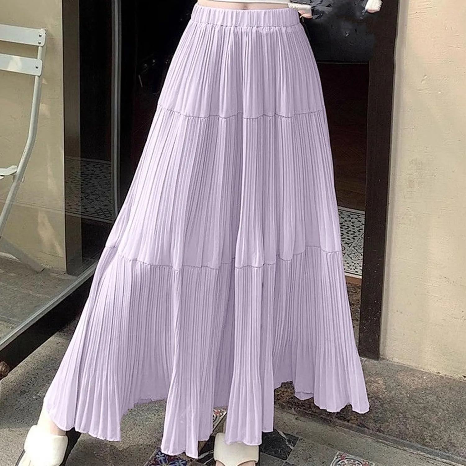 Pleated High Cut Plain for Women Chiffon Maxi Long Midi Knee High Loose Fit Skirts Women 2025 Y2K