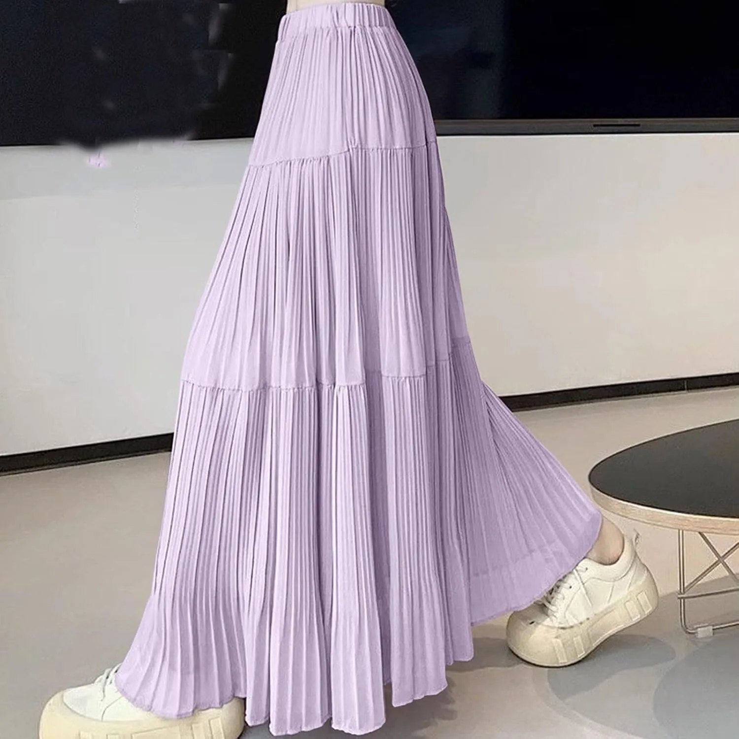 Pleated High Cut Plain for Women Chiffon Maxi Long Midi Knee High Loose Fit Skirts Women 2025 Y2K