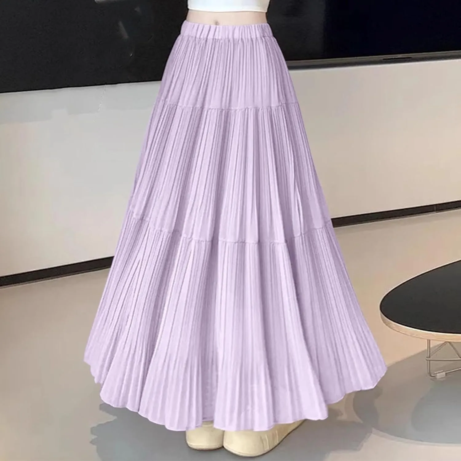 Pleated High Cut Plain for Women Chiffon Maxi Long Midi Knee High Loose Fit Skirts Women 2025 Y2K