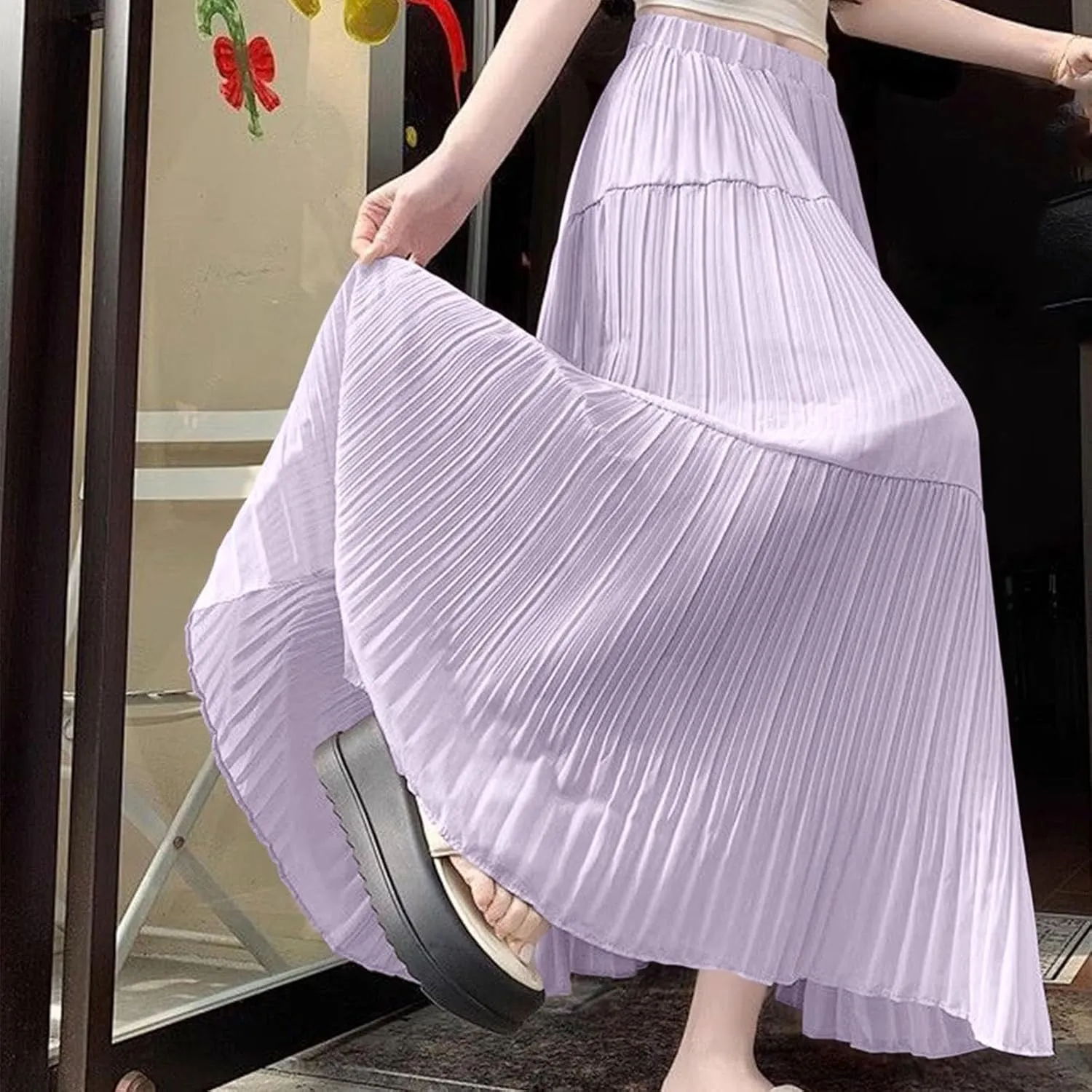 Pleated High Cut Plain for Women Chiffon Maxi Long Midi Knee High Loose Fit Skirts Women 2025 Y2K
