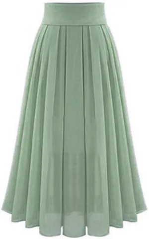 Pleated Holiday Skirt High Waist Solid Robe Chiffon Flowy A Line Rise Summer 2023 Midi Skirts for Women Casual Dress Green