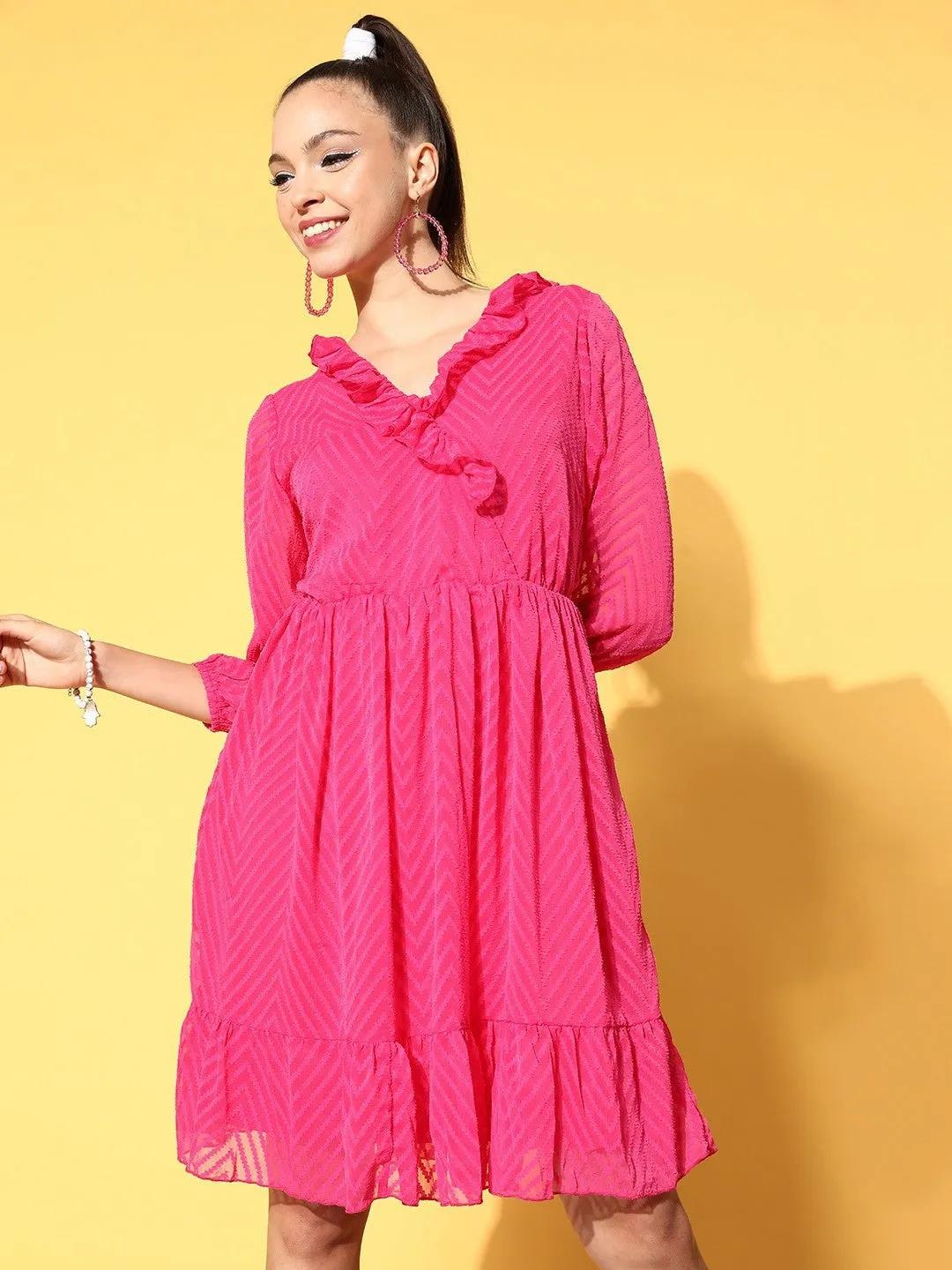 plusS Women Pink Striped Vacay Attire