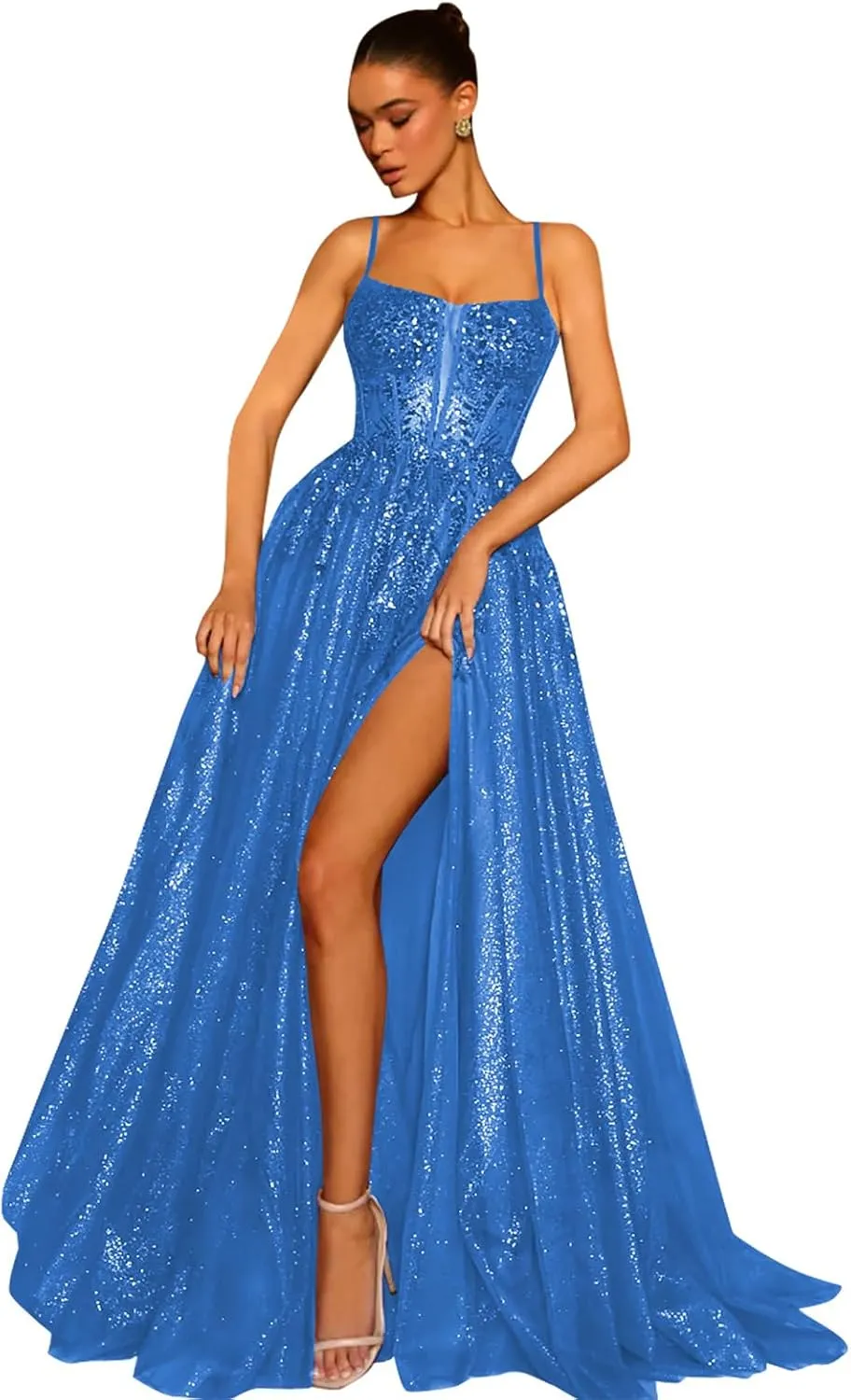 Prom Dresses Long for Women with Slit Tiered Skirt Ruffles A-Line Sweetheart Formal Evening Ball Gown