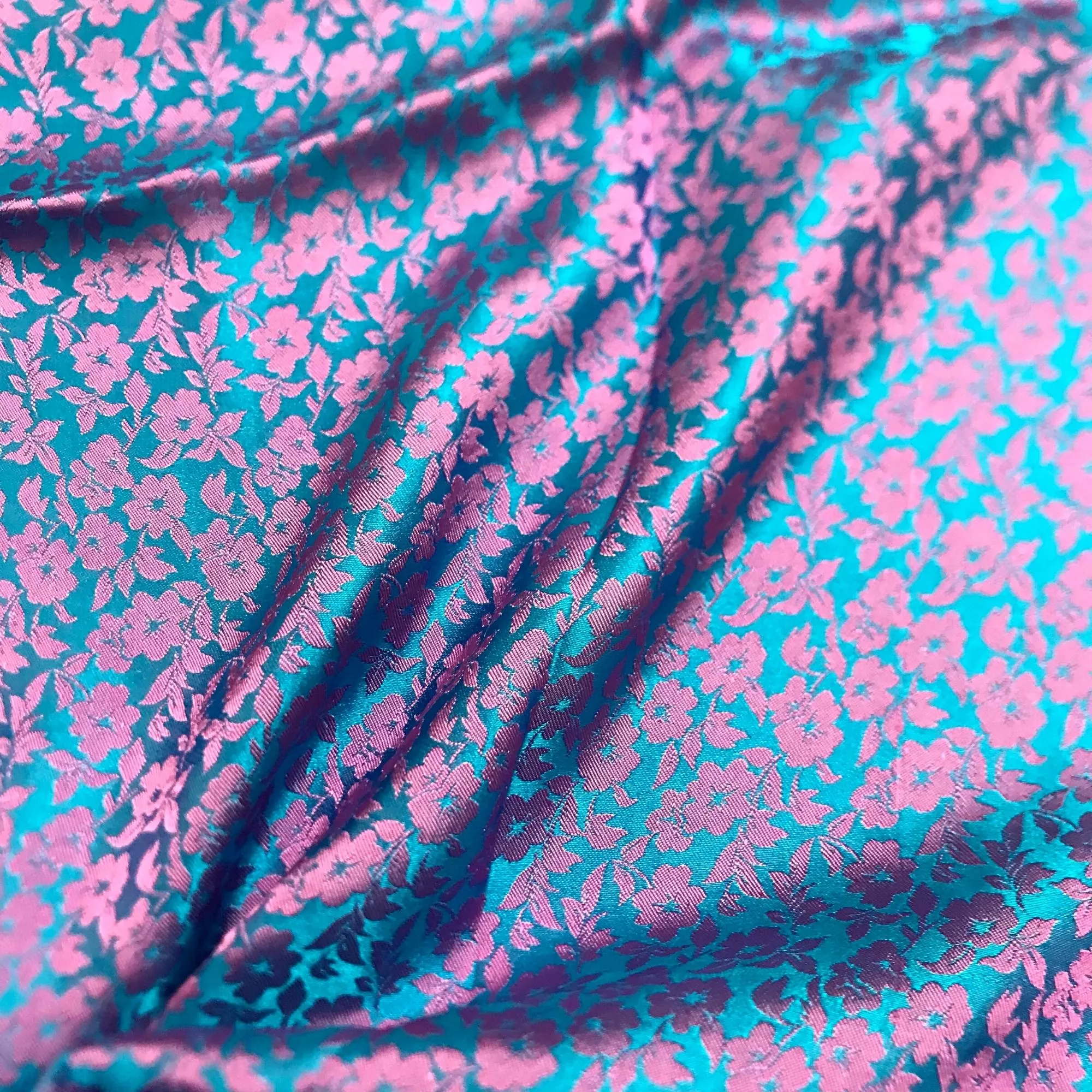PURE MULBERRY SILK fabric by the yard - Pink floral silk - Blue silk fabric - Handmade fabric – Dress making – Silk for sewing - Gift for women